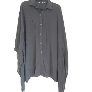 La Vie en Rose Aqua Black Oversized Button Down bathing Suite cover L/XL Viscose